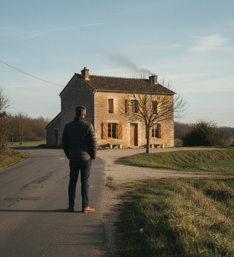 Stéphane Poree devant une maison en pierre